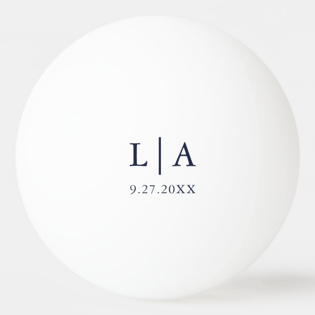 Navy Blue and White Initials Wedding Personalized Ping Pong Ball (Front)