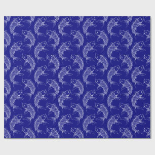 Navy blue and white Koi fish Japanese Wrapping Paper