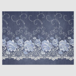 Navy Blue and White Lace Decoupage Tissue Paper