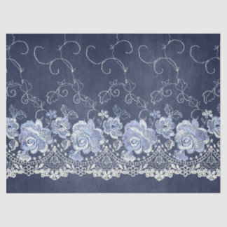 Navy Blue and White Lace Decoupage Tissue Paper