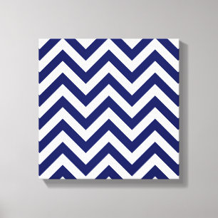 Navy Blue and White Large Chevron ZigZag Pattern Canvas Print