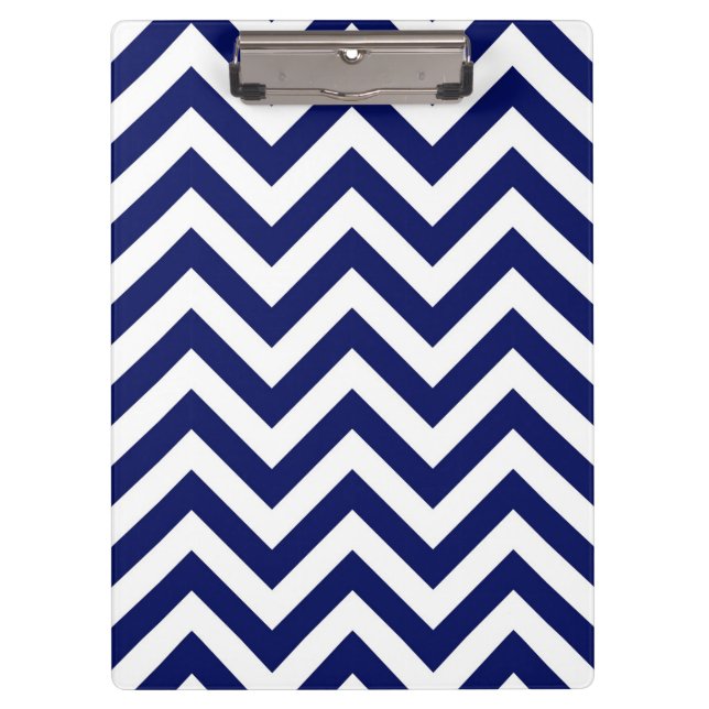 Navy Blue and White Large Chevron ZigZag Pattern Clipboard (Front)