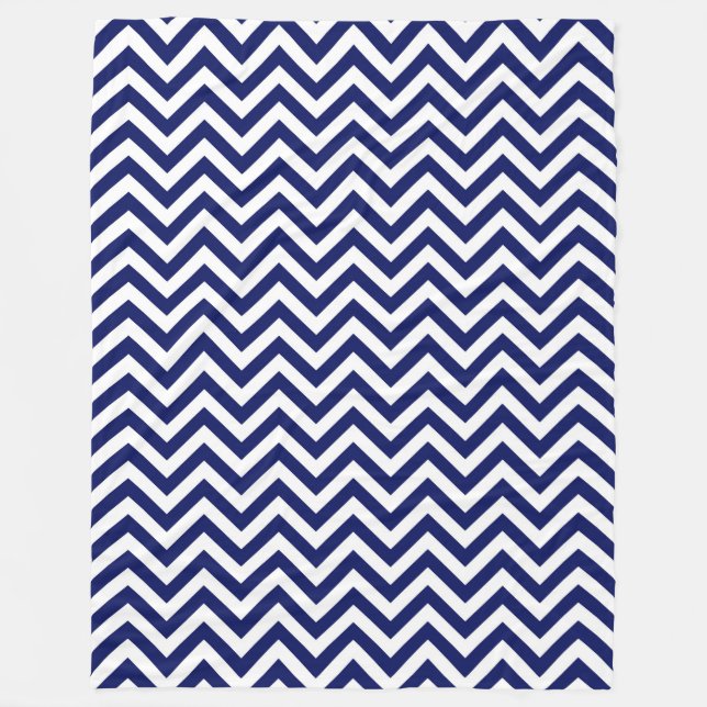 Navy Blue and White Large Chevron ZigZag Pattern Fleece Blanket (Front)