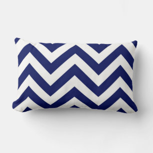 Navy Blue and White Large Chevron ZigZag Pattern Lumbar Pillow
