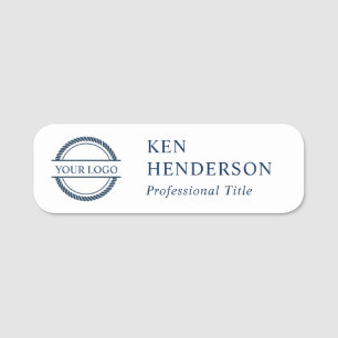 Navy-Blue and White Logo Name Tag