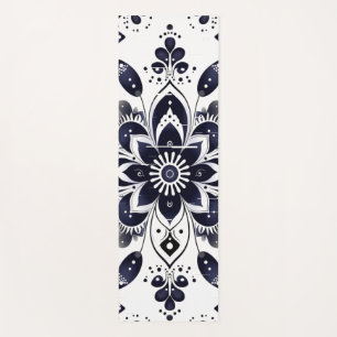 Navy Blue and White Mandala Pattern Yoga Mat