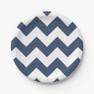 Navy Blue and White Modern Chevron Paper Plate