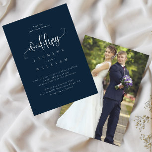 Navy blue and White Modern Elegance photo Wedding  Invitation