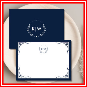 Navy Blue and White Modern Initials Monogram Card
