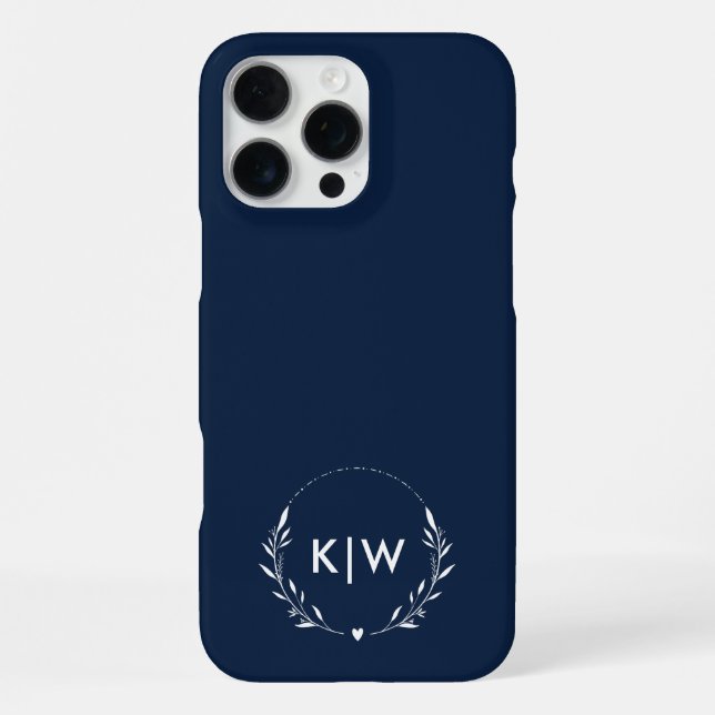 Navy Blue and White | Modern Initials Monogram iPhone Case (Back)