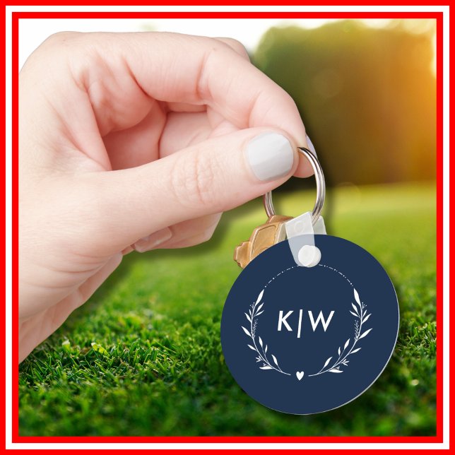 Navy Blue and White | Modern Initials Monogram Keychain (Navy Blue and White | Modern Initials Monogram Keychain)