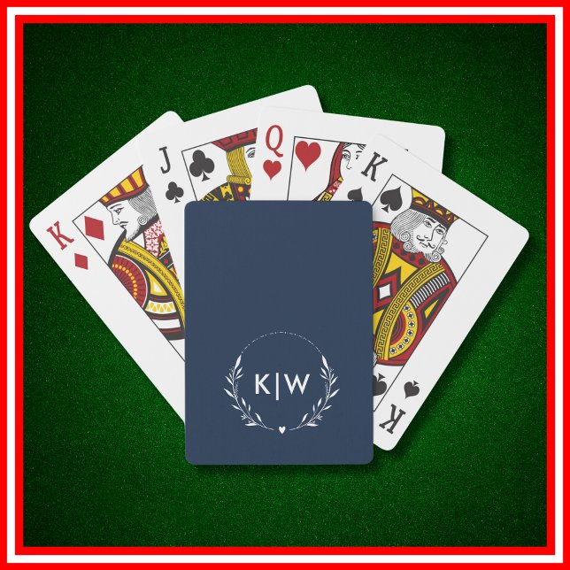 Navy Blue and White | Modern Initials Monogram  Playing Cards (Creator Uploaded)