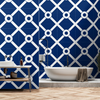 Navy Blue and White Modern Lattice Wallpaper