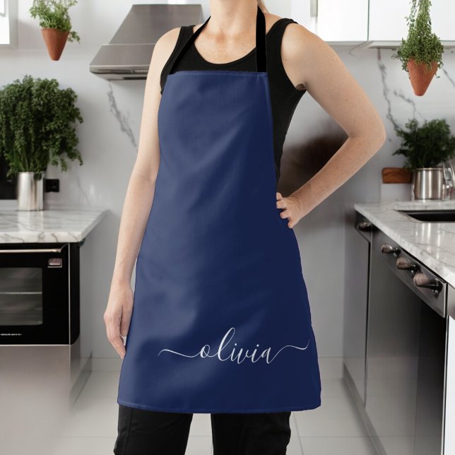 Navy Blue and White Modern Monogram Apron (Creator Uploaded)