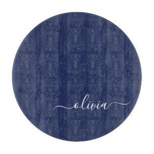 Navy Blue and White Modern Monogram Cutting Board