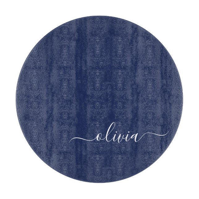 Navy Blue and White Modern Monogram Cutting Board (Front)