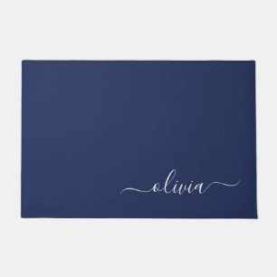 Navy Blue and White Modern Monogram Doormat