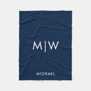 Navy Blue and White Modern Monogram Fleece Blank Blanket