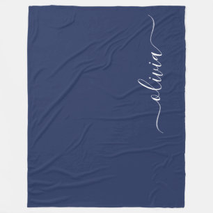 Navy Blue and White Modern Monogram Fleece Blanket