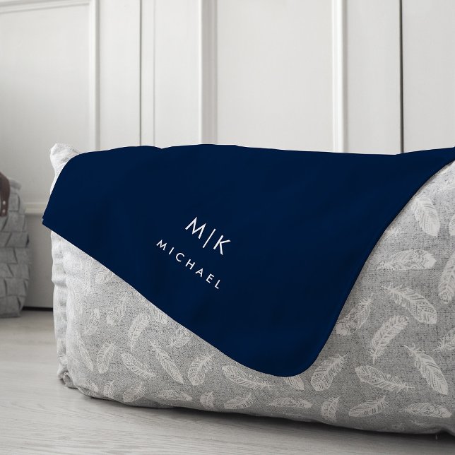 Navy Blue and White | Modern Monogram Fleece Blanket (Creator Uploaded)