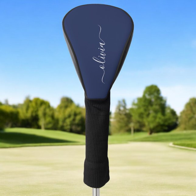 Navy Blue and White Modern Monogram Golf Head Cover (Creator Uploaded)