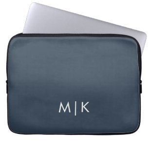 Navy Blue and White Modern Monogram Laptop Sleeve