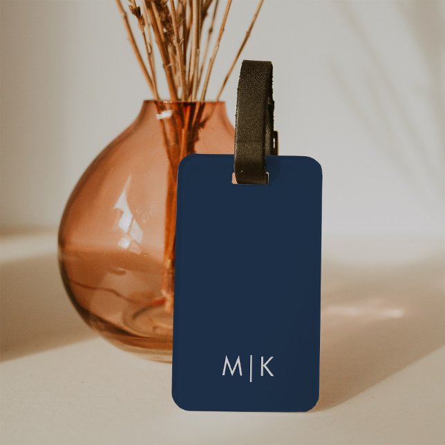 Navy Blue and White | Modern Monogram Luggage Tag (Creator Uploaded)