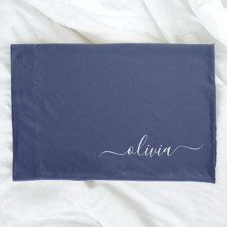 Navy Blue and White Modern Monogram Pillowcase