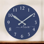 Navy Blue and White Modern Monogram Round Clock<br><div class="desc">Introducing our Navy Blue and White Modern Monogram Collection: Elevate your home decor with our sophisticated collection featuring a contemporary navy blue and white color scheme. Each piece is meticulously crafted to exude elegance and style, perfect for adding a touch of modern flair to any room. Whether you're looking for...</div>