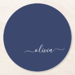 Navy Blue and White Modern Monogram Round Paper Coaster<br><div class="desc">Introducing our Navy Blue and White Modern Monogram Collection: Elevate your home decor with our sophisticated collection featuring a contemporary navy blue and white colour scheme. Each piece is meticulously crafted to exude elegance and style, perfect for adding a touch of modern flair to any room. Whether you're looking for...</div>