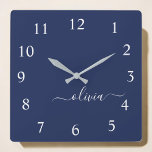 Navy Blue and White Modern Monogram Square Wall Clock<br><div class="desc">Introducing our Navy Blue and White Modern Monogram Collection: Elevate your home decor with our sophisticated collection featuring a contemporary navy blue and white colour scheme. Each piece is meticulously crafted to exude elegance and style, perfect for adding a touch of modern flair to any room. Whether you're looking for...</div>