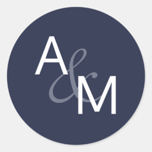 Navy Blue and White Monogram Envelope Seals
