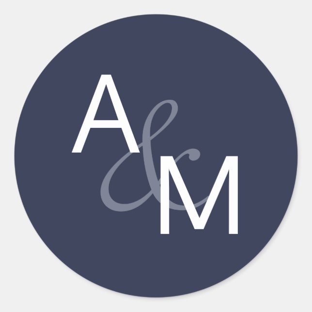 Navy Blue and White Monogram Envelope Seals (Front)