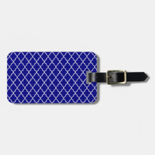 Navy Blue And White Moroccan Trellis Pattern Luggage Tag