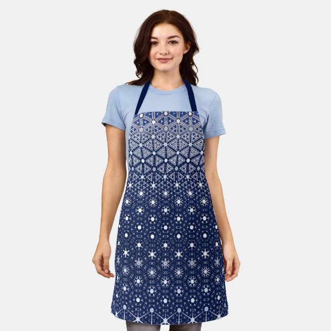 Navy Blue and White Mosaic Apron (Worn)