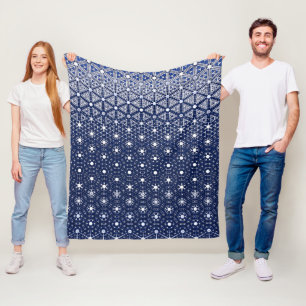 Navy Blue and White Mosaic Fleece Blanket