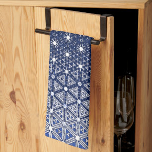 Navy Blue and White Mosaic Kitchen Towel