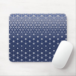 Navy Blue and White Mosaic Mouse Pad