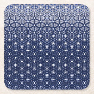 Navy Blue and White Mosaic Square Paper Coaster