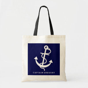 Navy Blue And White Nautical Anchor 2 Tote Bag
