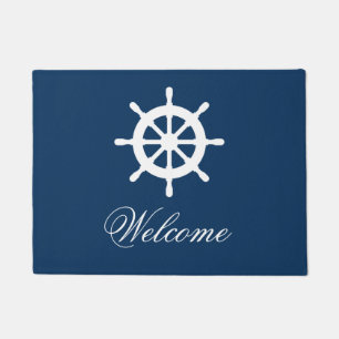 Navy blue and white nautical custom door mat