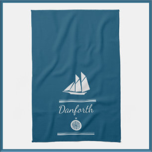 Navy Blue and White Nautical Kitchen Towel