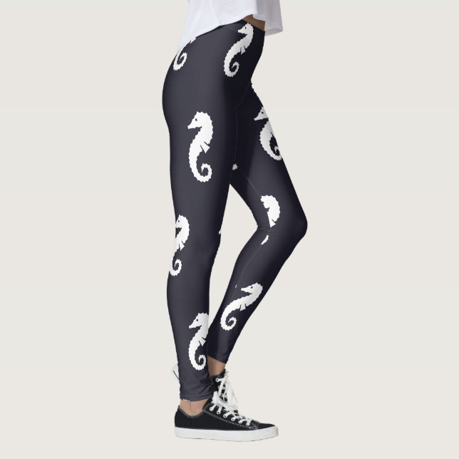 navy blue and white nautical SEAHORSE Leggings (Right)