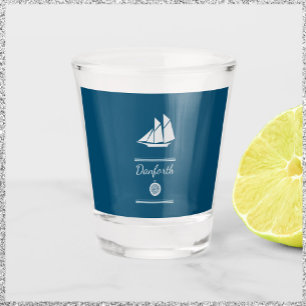 Navy Blue and White Nautical  Shot Glass