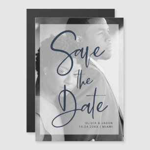 Navy Blue and White Overlay   Photo Save the Date Magnetic Invitation