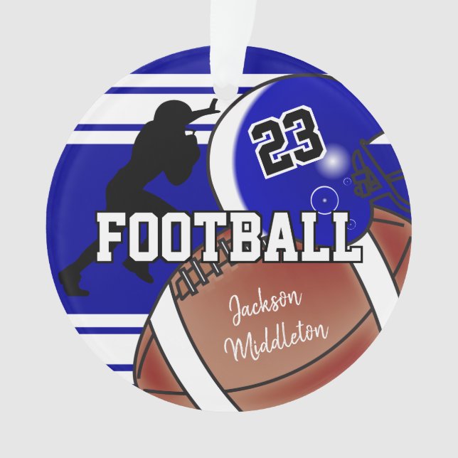 Navy Blue and White Personalize Football Ornament (Front)