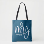 Navy Blue and white personalized Mrs. ESTABLISHED Tote Bag<br><div class="desc">Navy blue and White. Her new favourite tote. The "Mrs." will delight in getting such a thoughtful and functional bag. Complete with established year.</div>