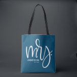 Navy Blue and white personalized Mrs. ESTABLISHED Tote Bag<br><div class="desc">Navy blue and White. Her new favourite tote. The "Mrs." will delight in getting such a thoughtful and functional bag. Complete with established year.</div>