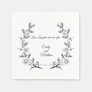 Navy blue and white Personalized wedding napkins