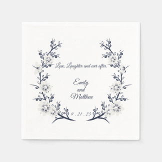 Navy blue and white Personalized wedding napkins